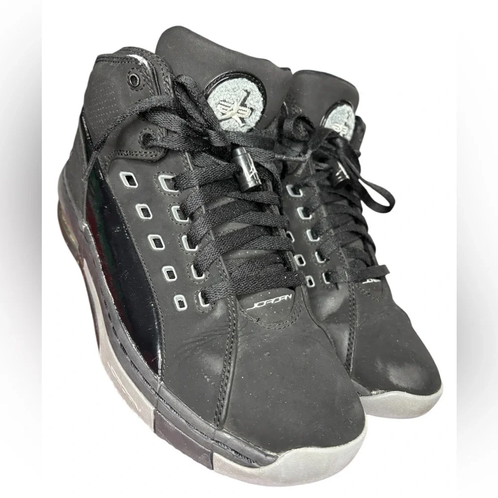 Jordan Ol School Black and Gray Gloss Accent High-Top Sneakers, Size 8